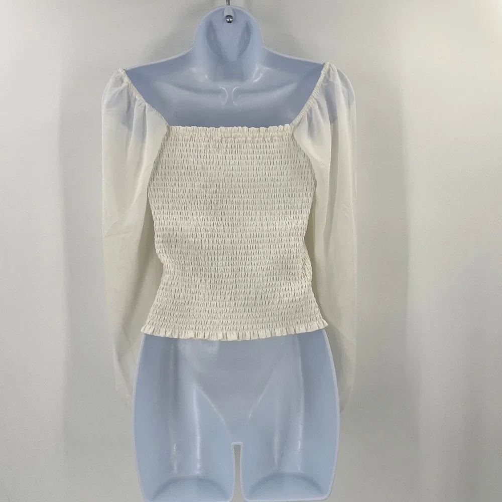 Abercrombie Cream Smocked Square‎ Neck Blouse Small Cottagecore Boho Romantic